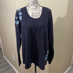 Aventura Navy Long Sleeve Top with Blue Floral Accents